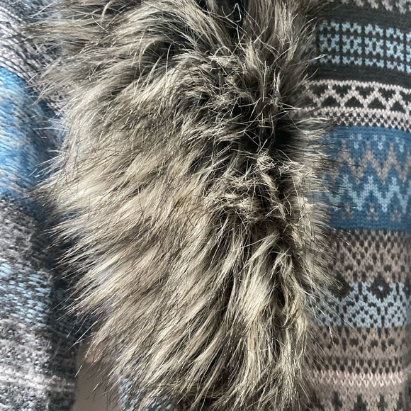 Chico’s Elaine Cardigan Duster with fur Blue Size 2 (Large) - Picture 9 of 14